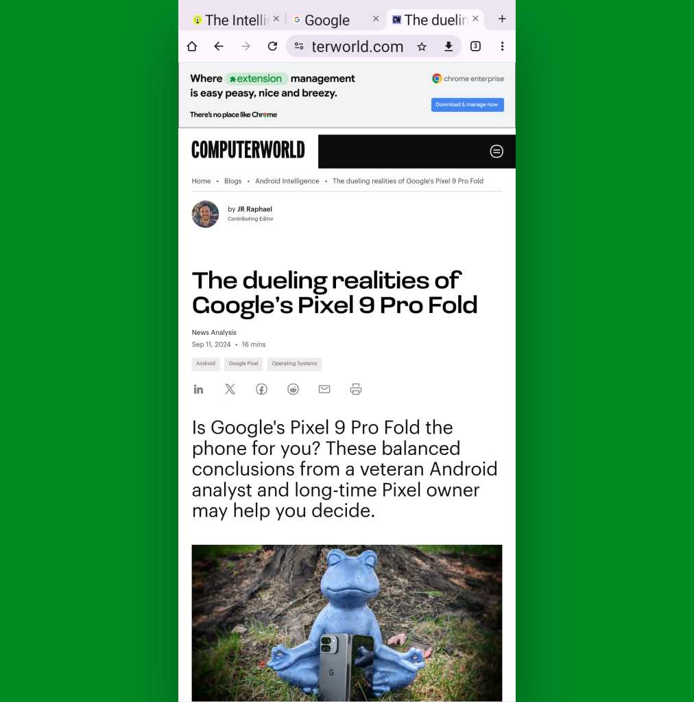 Google Pixel 9 Pro Fold Multitasking: Chrome browser tabs