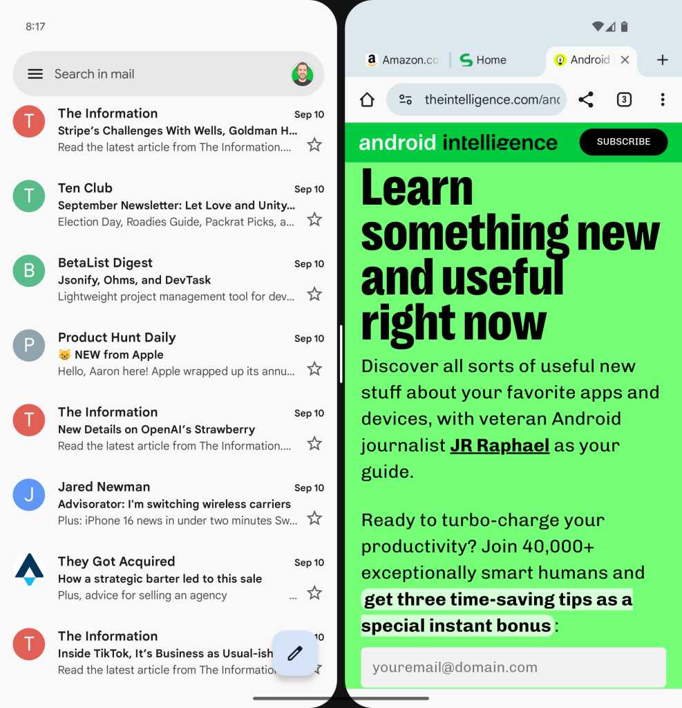 Google Pixel 9 Pro Fold Multitasking: Split screen