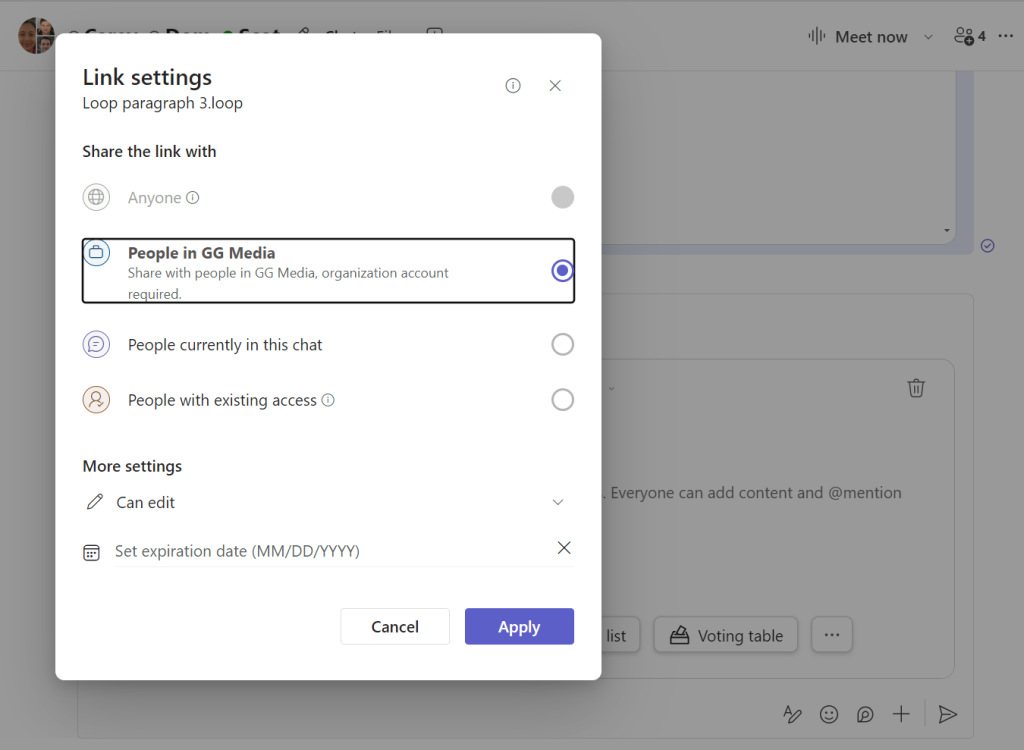 cambiar la configuración de uso compartido de un componente