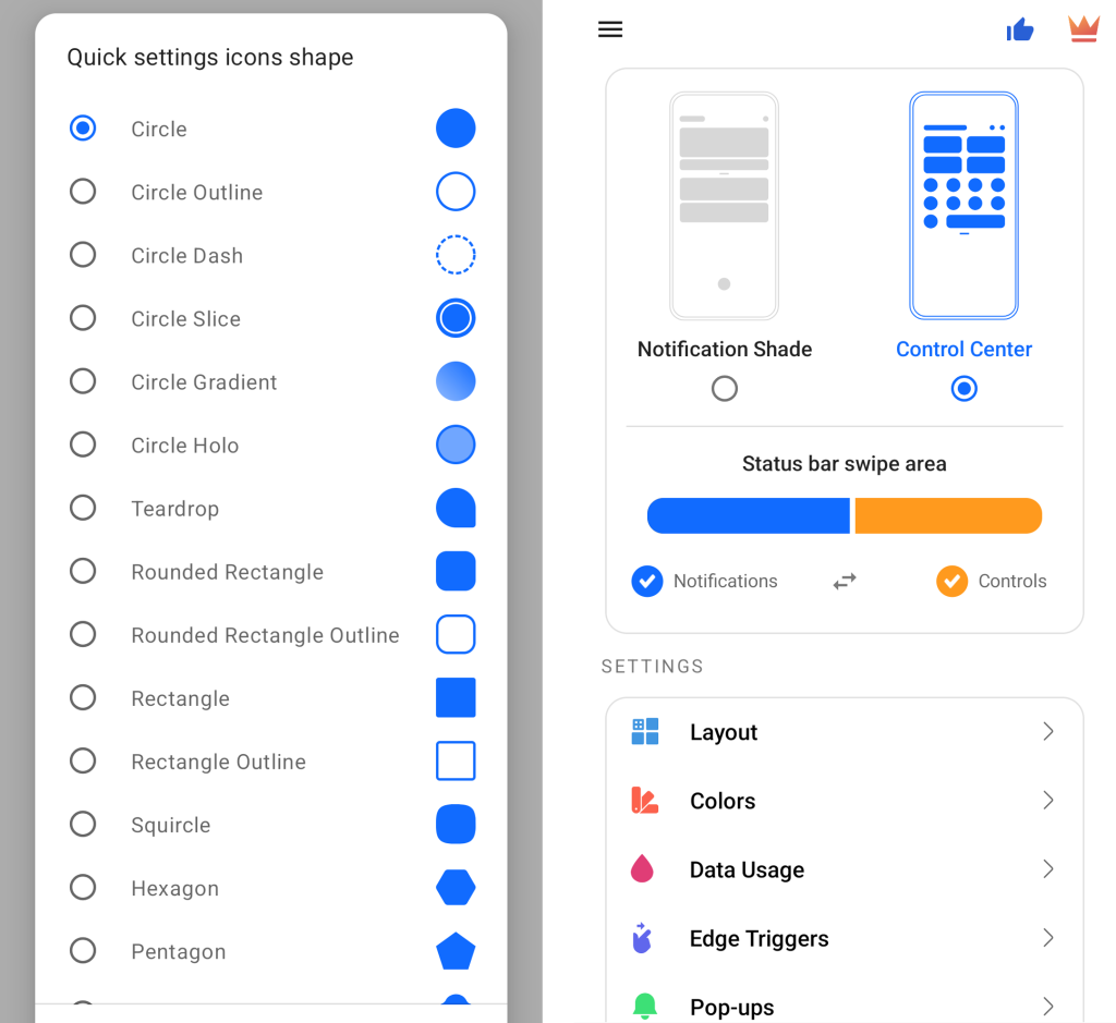 Android Quick Settings customize: Mi Control Center options