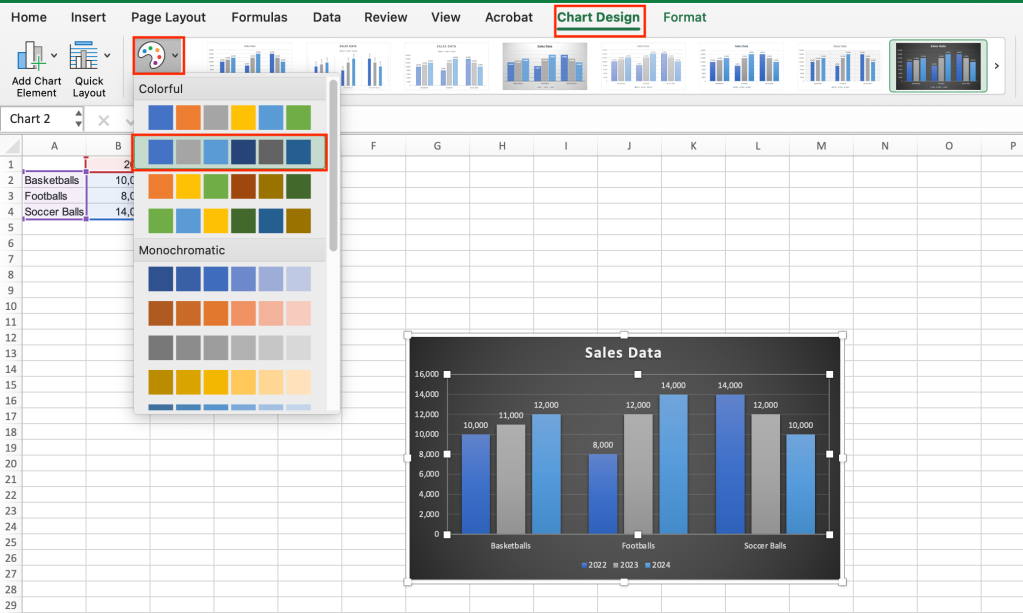 changing the color of the columns in a column chart in excel