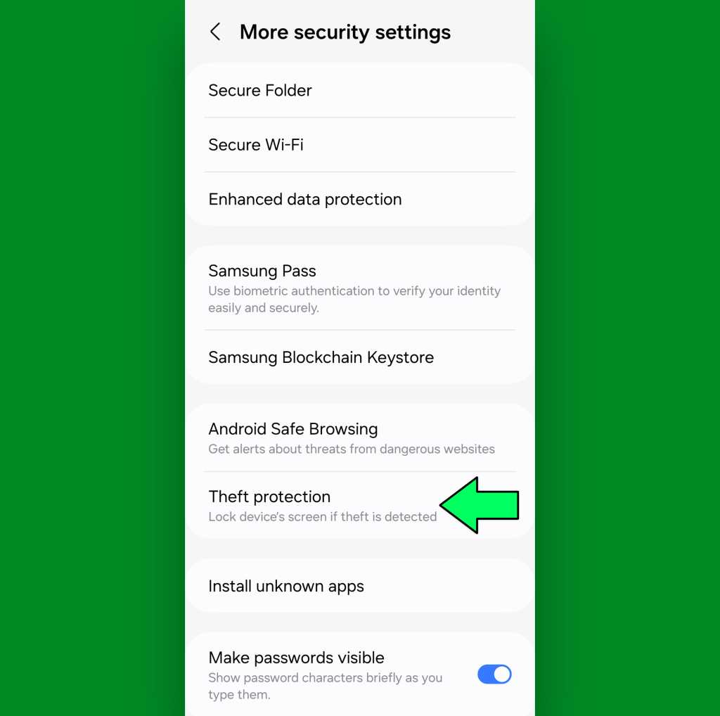 Google Android security enhancements: Theft protection option (Samsung)