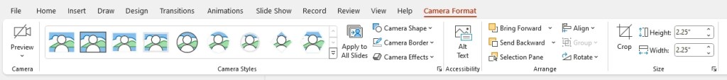 office 2024 - camera format ribbon in powerpoint