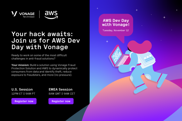 Image: Sponsored by Vonage and AWS: Register now for this free Vonage and AWS Developer Day / Hack-a-thon event