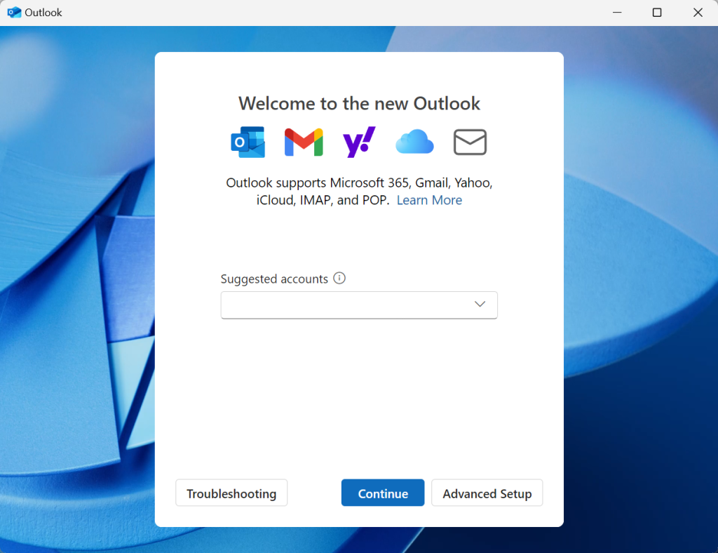 New Outlook accounts suggestion