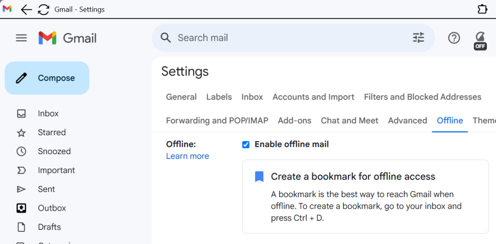 Gmail as its own windowGmail offline settings