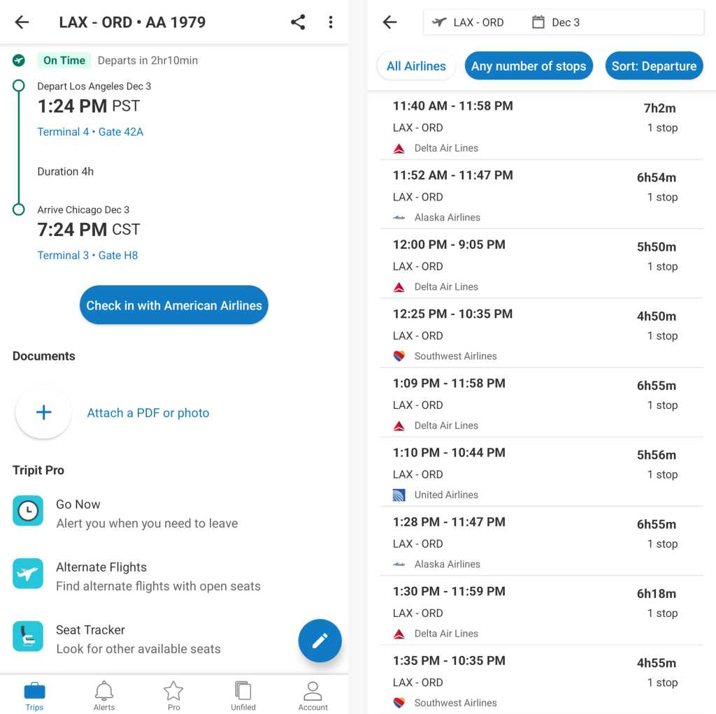 android travel app - tripit pro