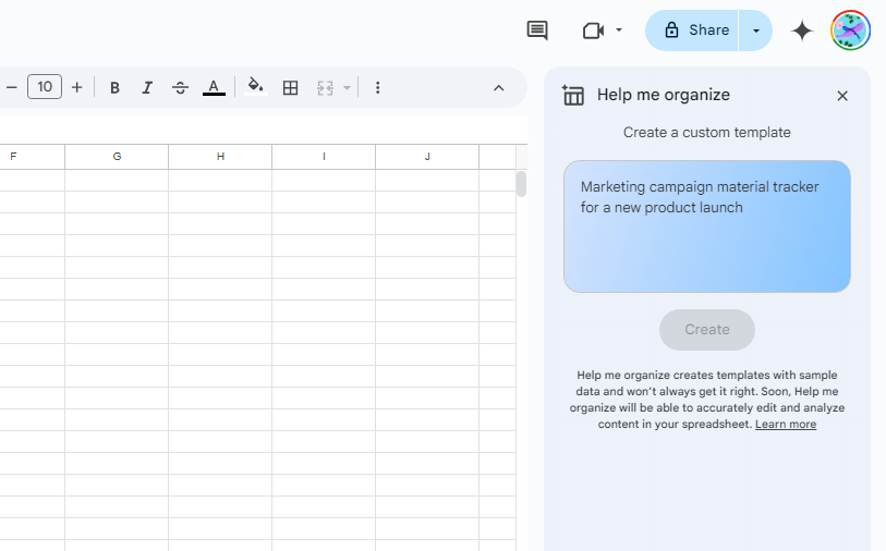 How to use Gemini AI to make templates in Google Sheets