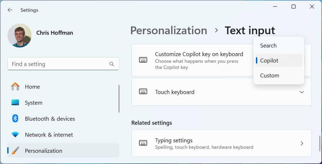 Copilot key settings