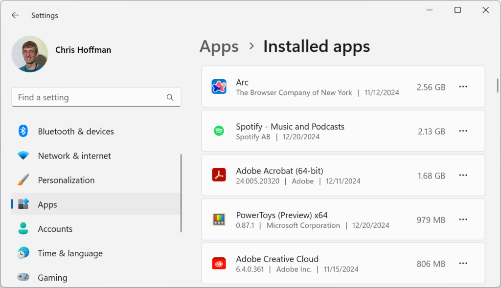 Windows Installed Apps