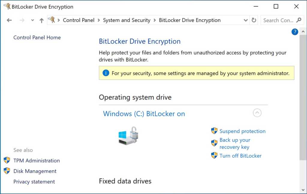 Windows 11 BitLocker settings in