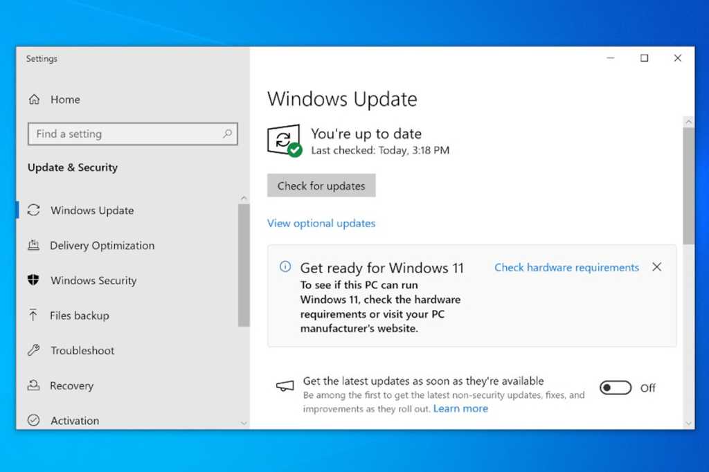 Windows Update available alert on Windows 10 screenshot