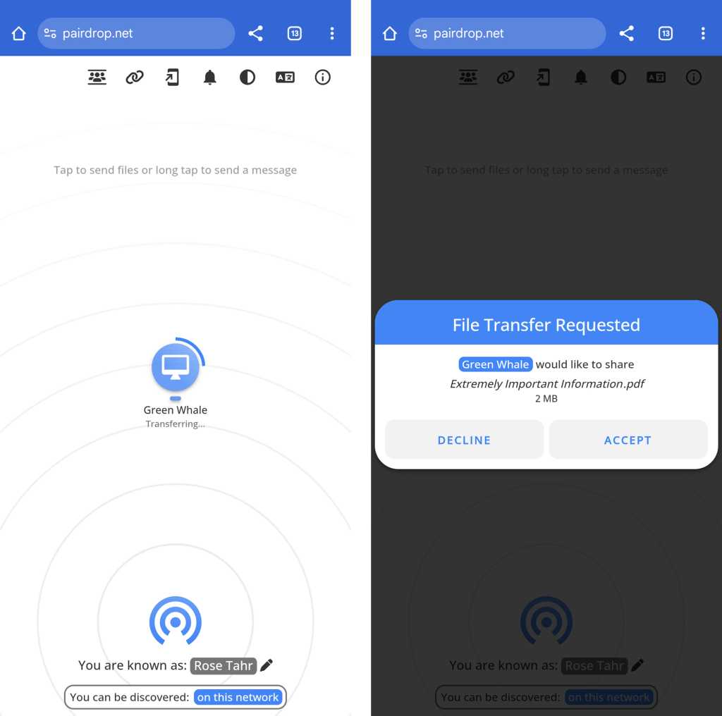 android file transfer using pairdrop app