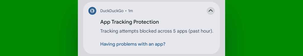 Android privacy: App tracking — DuckDuckGo notification