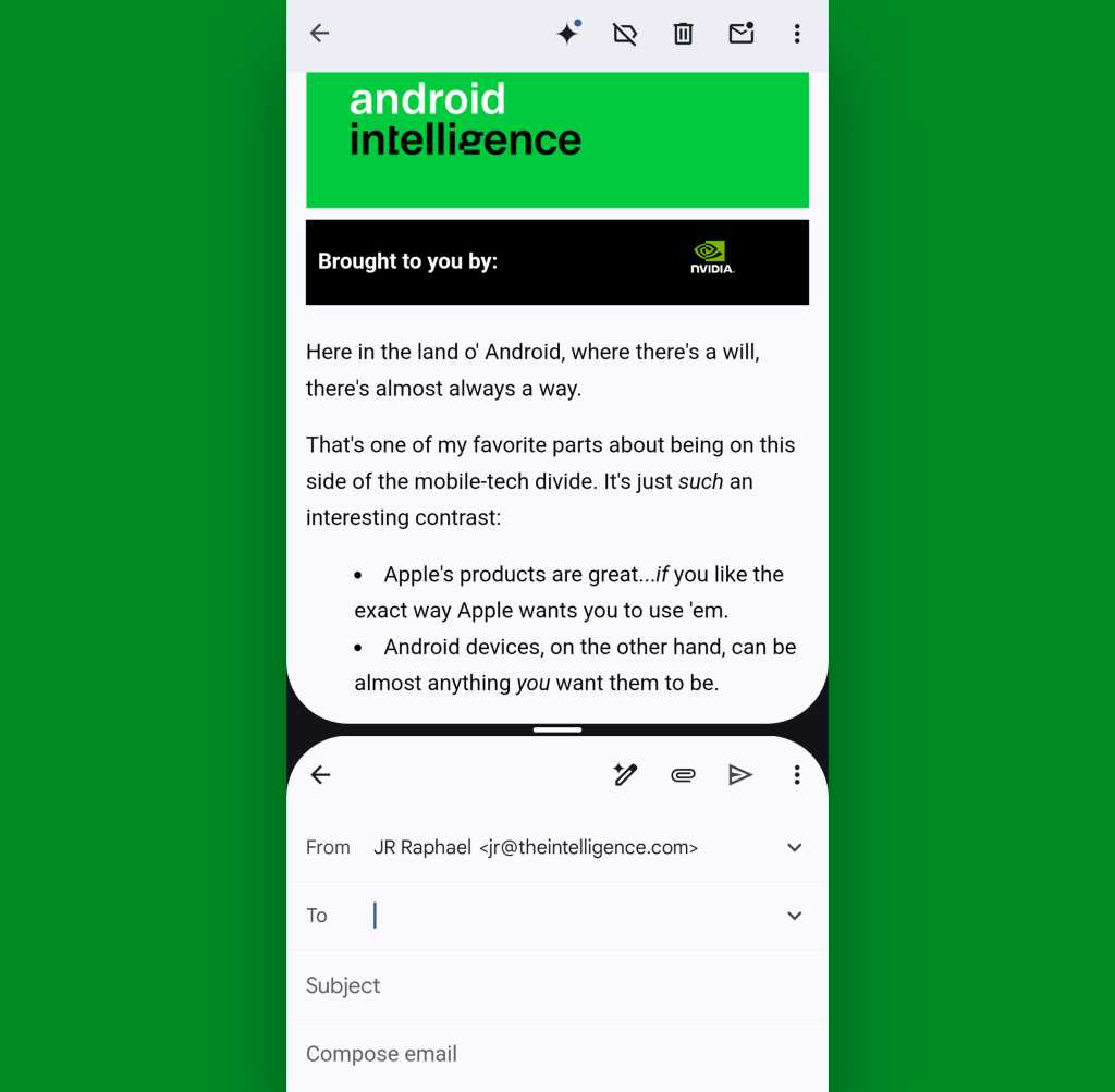 Android split-screen Gmail