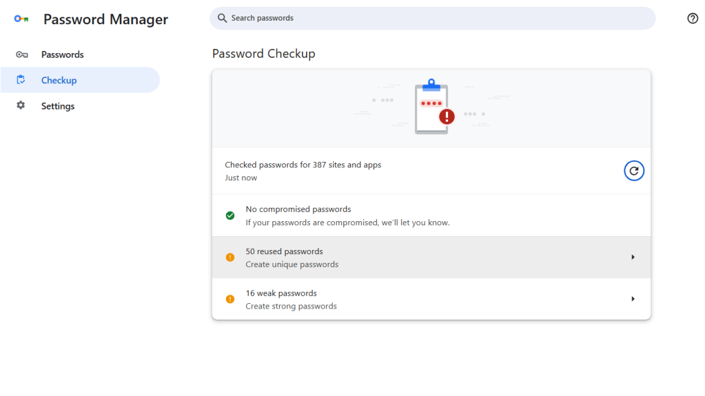 password checkup screen in chrome