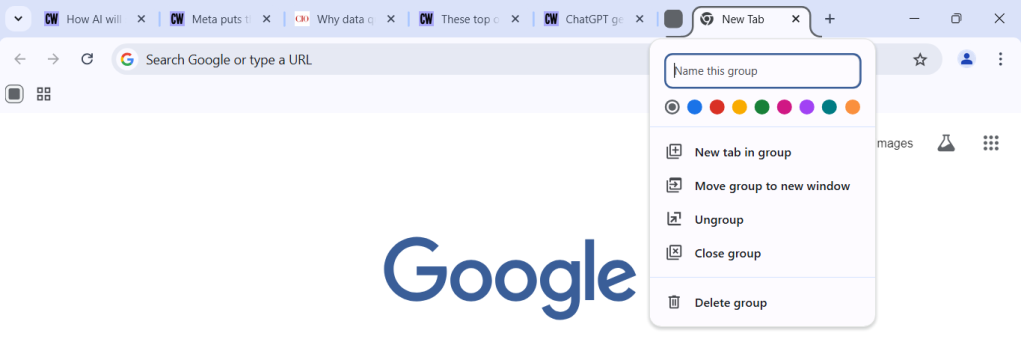 creating a new tab group in chrome