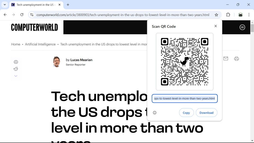 generating a qr code to send a link in chrome