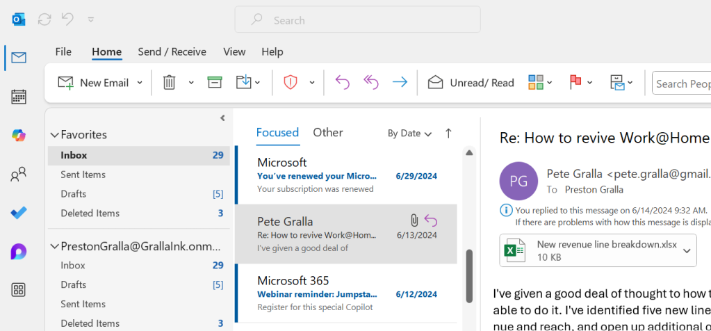 focused inbox tab in microsoft outlook