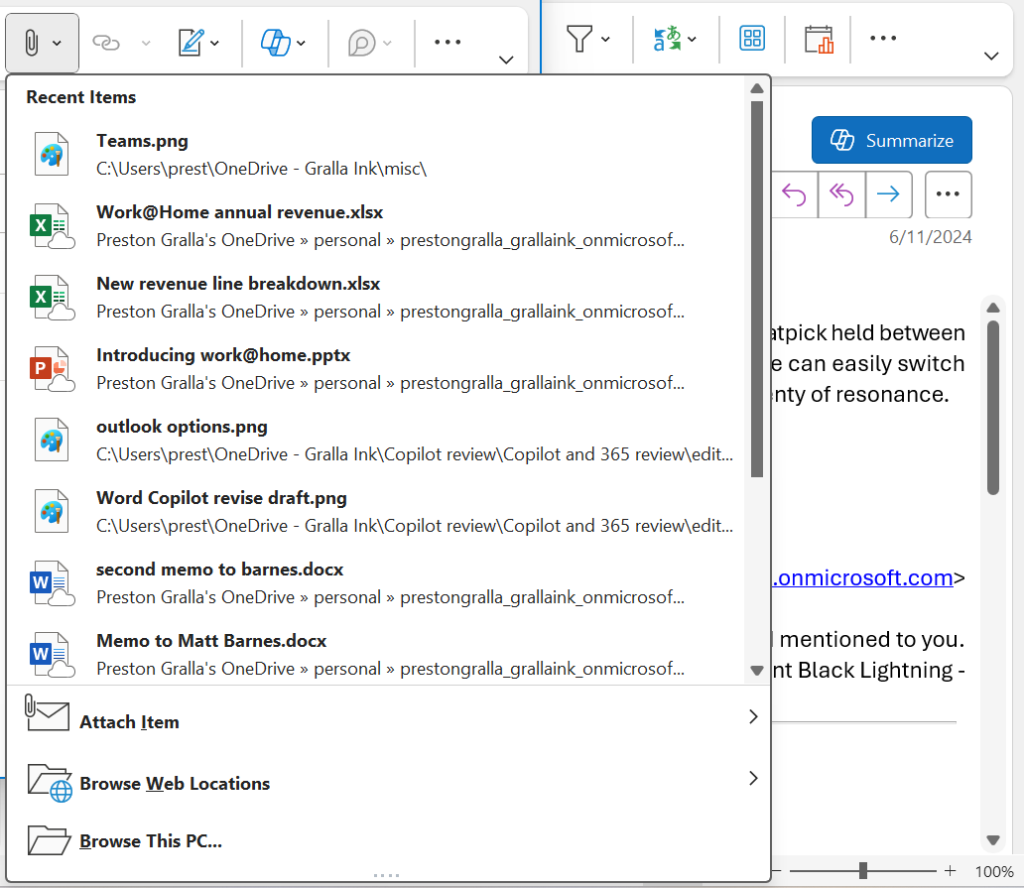 attaching a file to a message in outlook