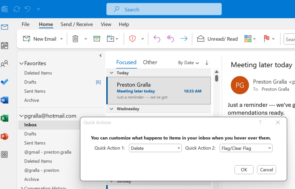 personalizar iconos de acciones rápidas en Outlook