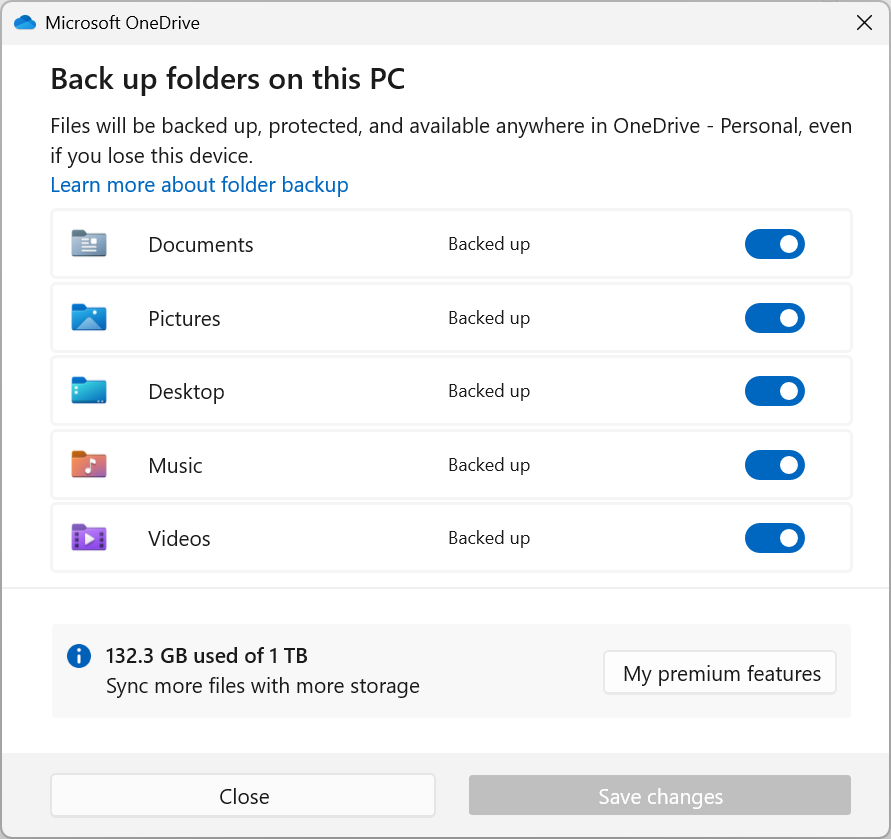 OneDrive: Back up folders on this PC