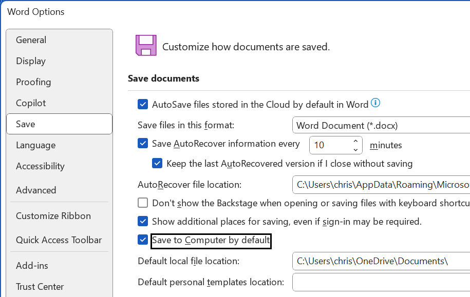 OneDrive: Save to computer by default