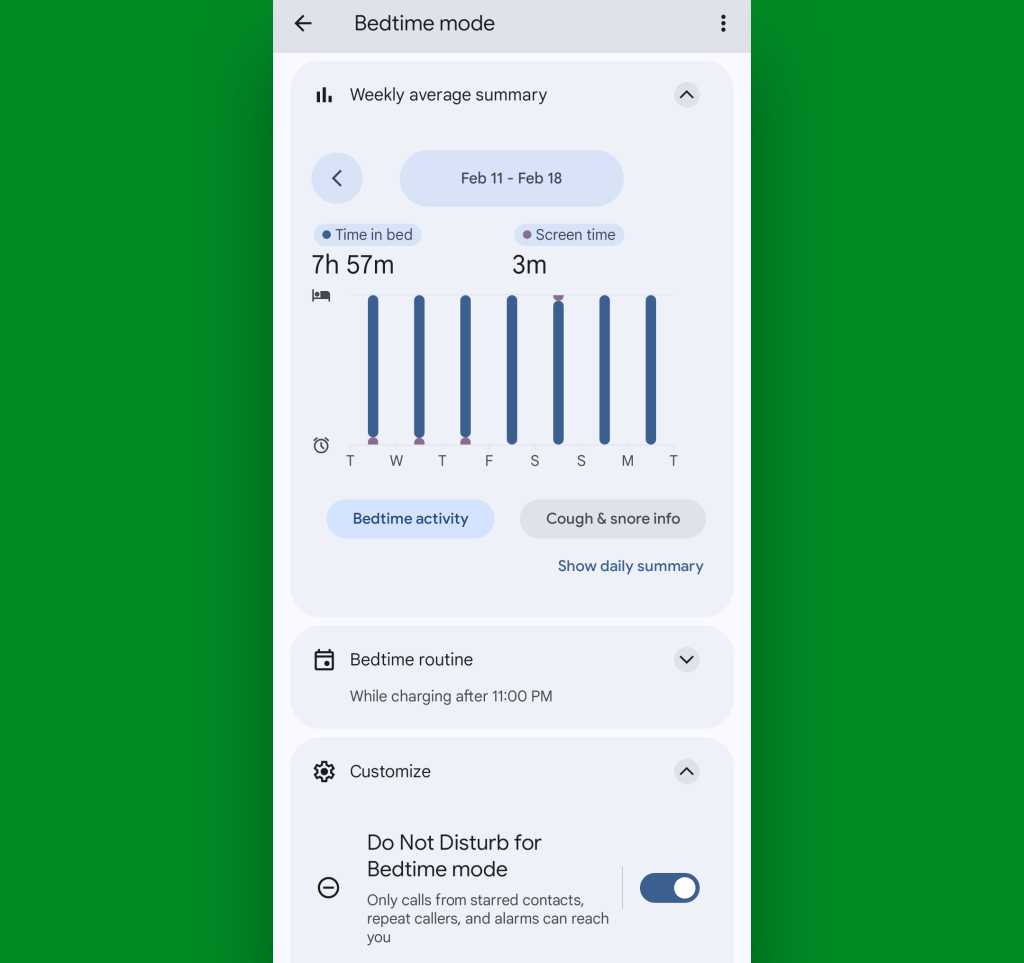 Google Pixel Clock app: Bedtime mode