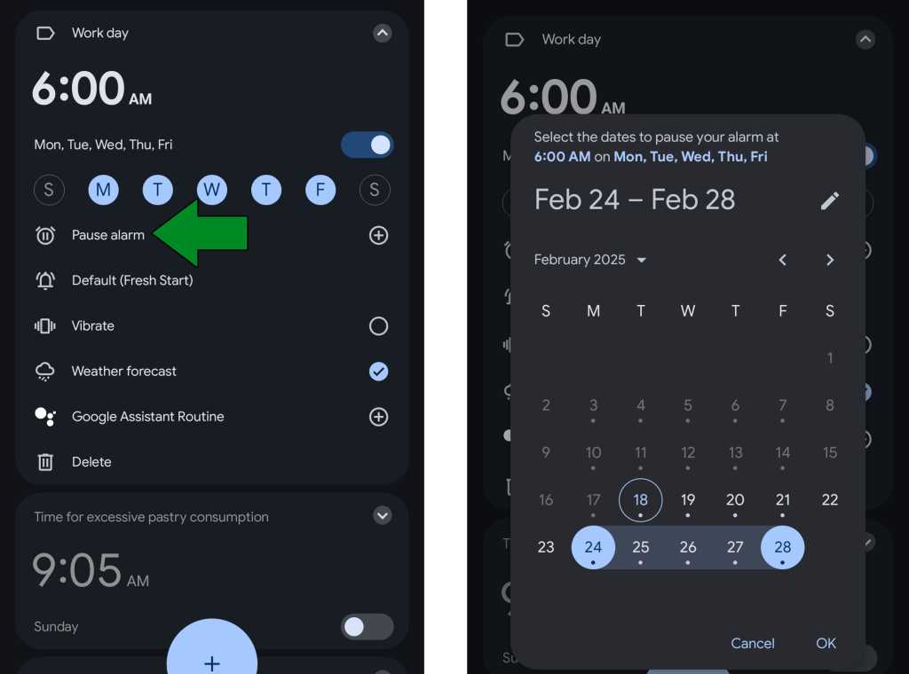 Google Pixel Clock app: Pause alarm