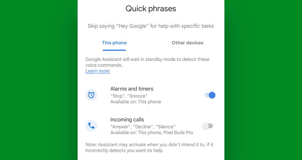 Google Pixel Clock app: Quick phrases