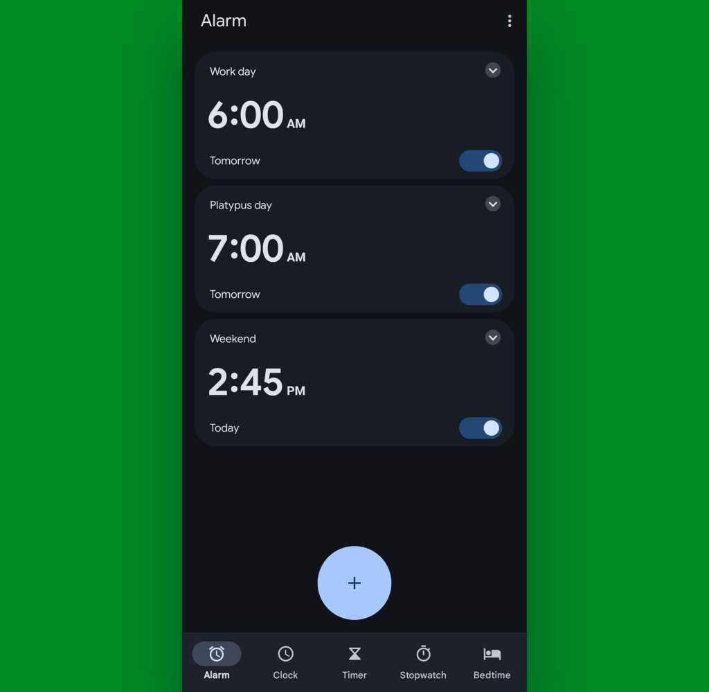 Google Pixel Clock app: Scheduled alarms