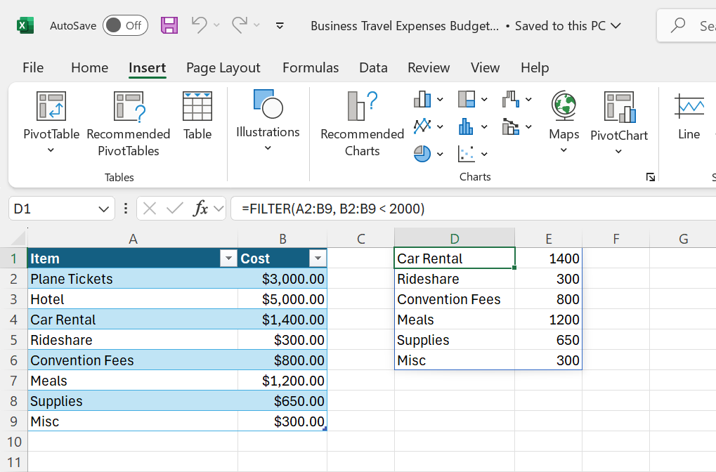 a dynamic array next to its source table in excel 2024