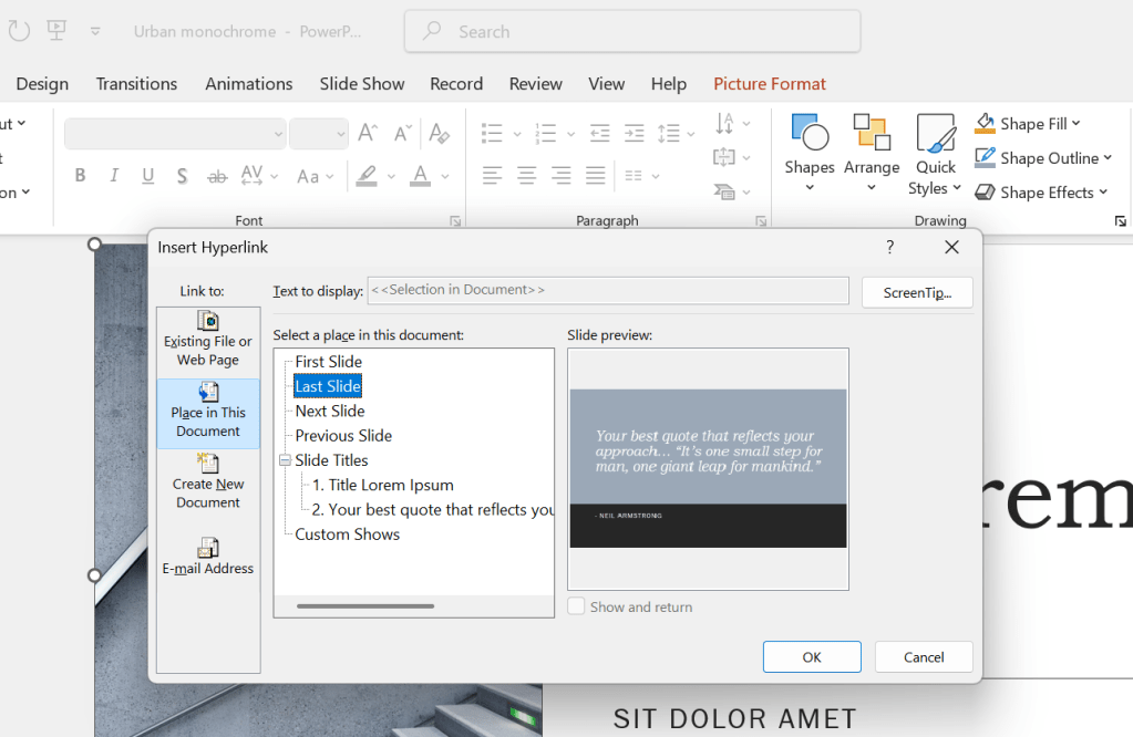 insert hyperlink screen in powerpoint 2024