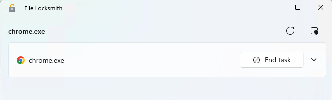 file locksmith window showing chrome as running process