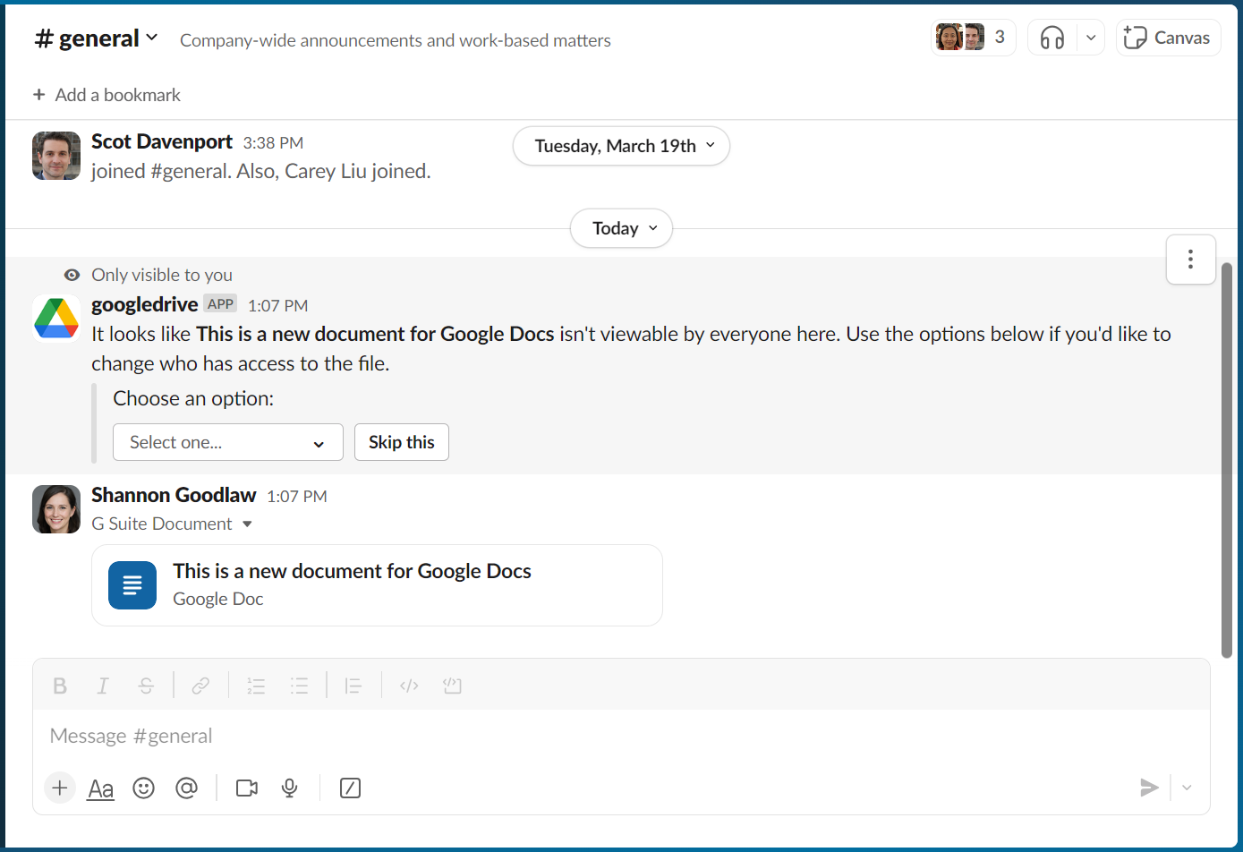 google drive file permissions notification in slack