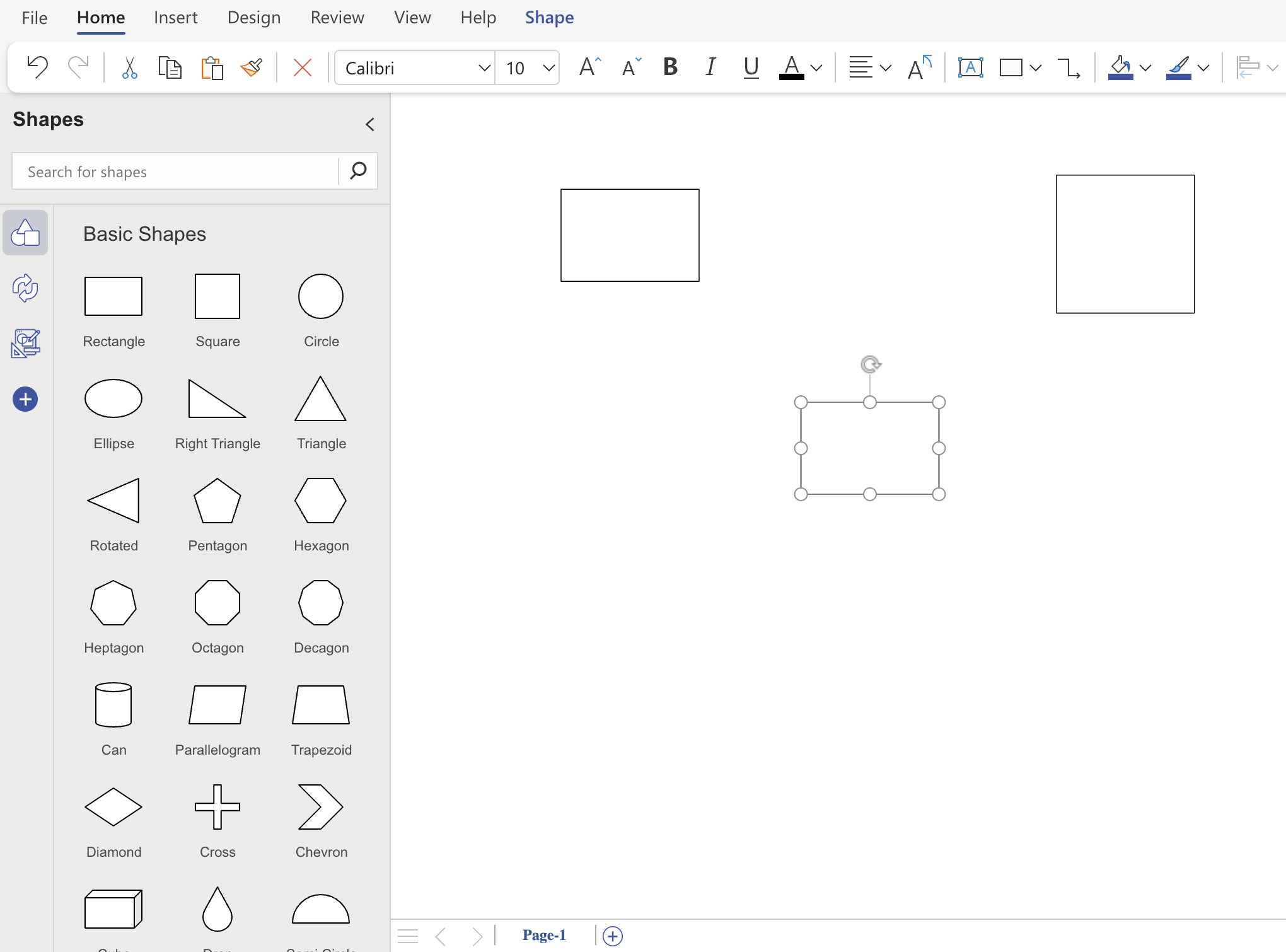 visio basic shapes panel