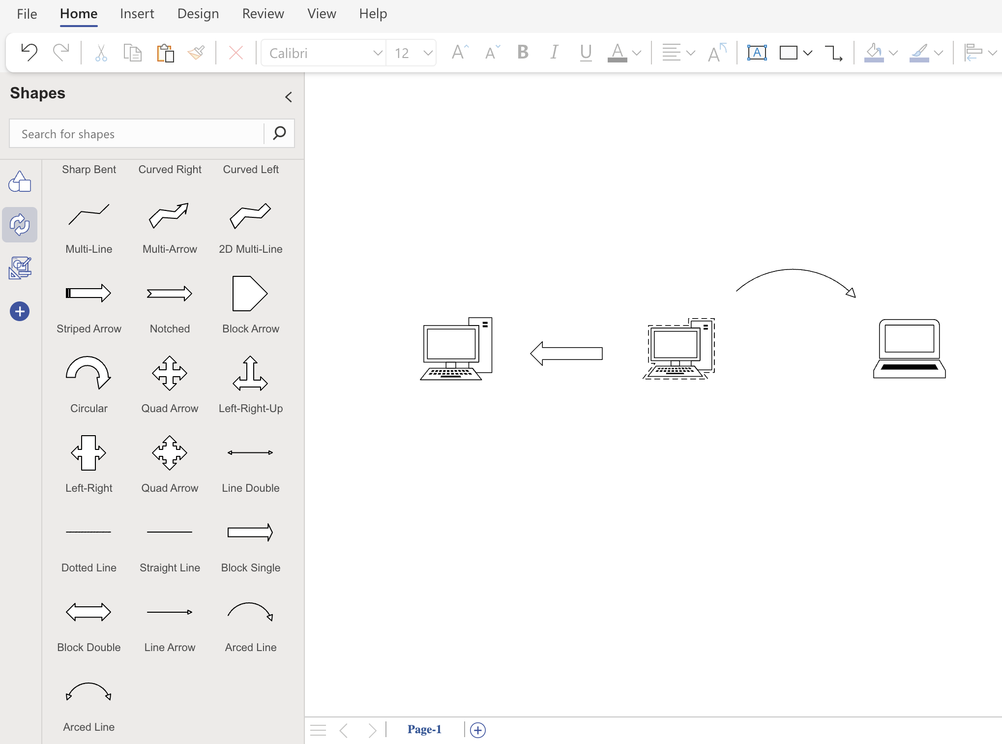 arrow shapes panel in visio