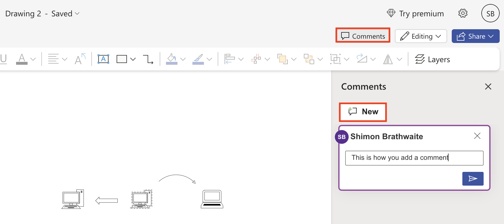 comment being added to visio diagram