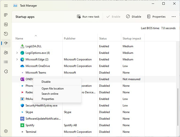 disabling a startup app successful Windows Task Manager