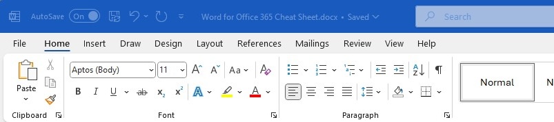 Word for Microsoft 365 cheat sheet