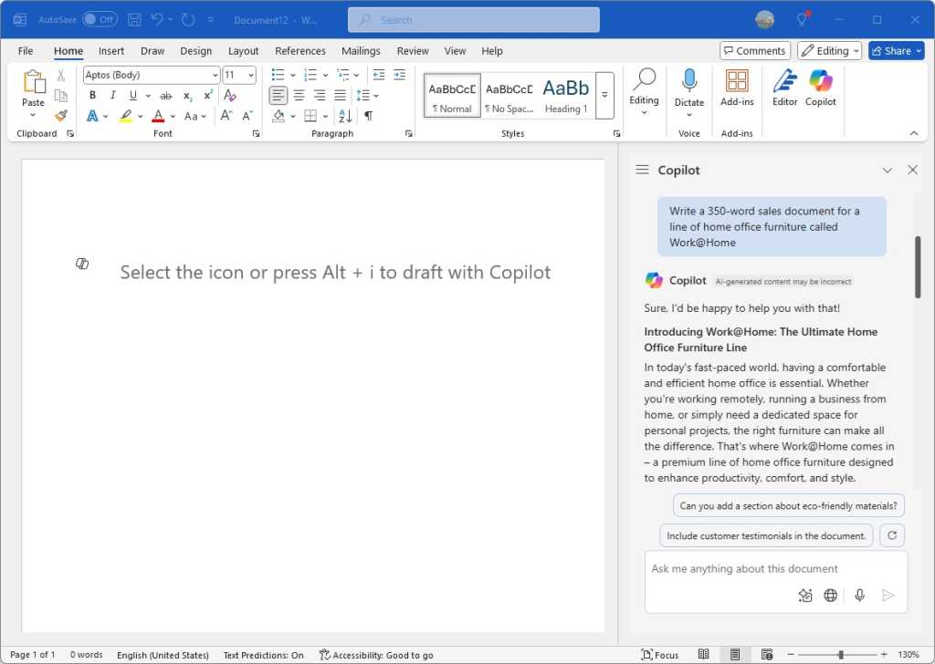 copilot pane in microsoft word