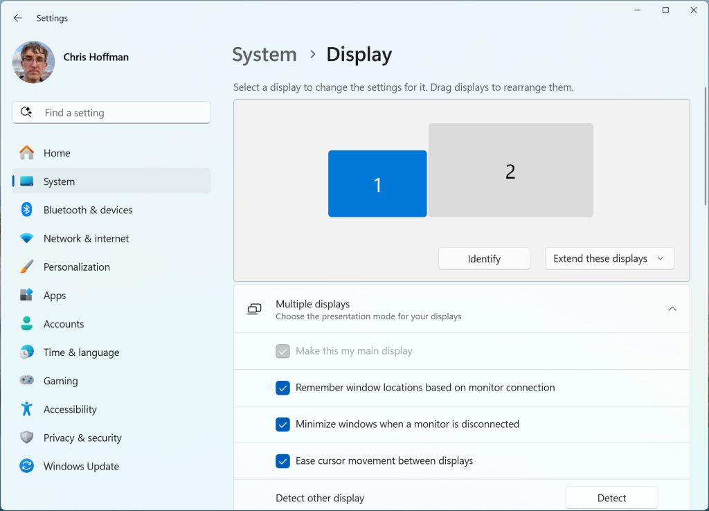 System display settings