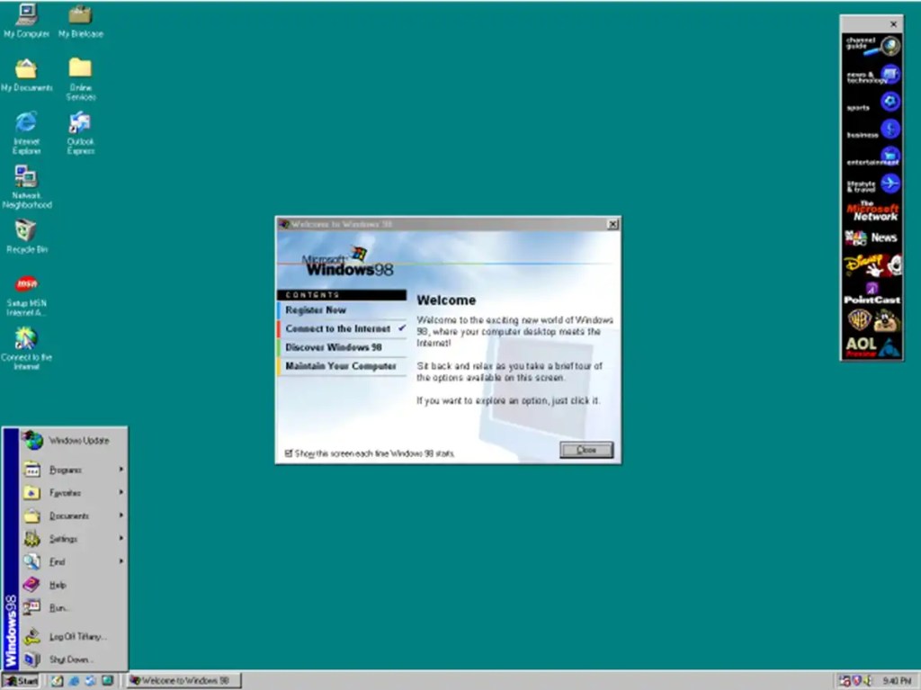 Windows 98 main with start