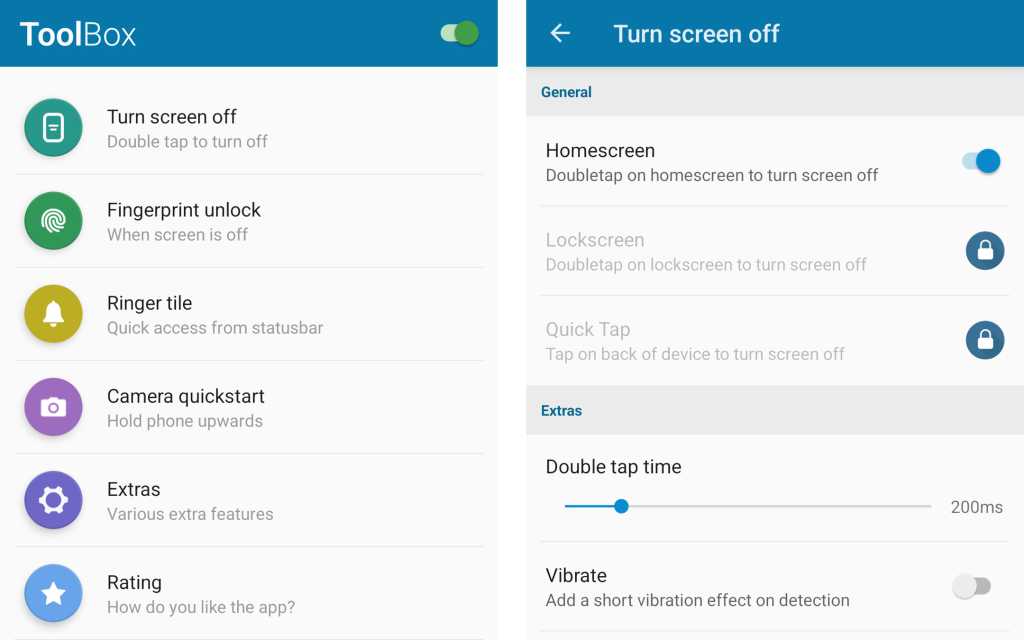 Android double-tap: ToolBox app