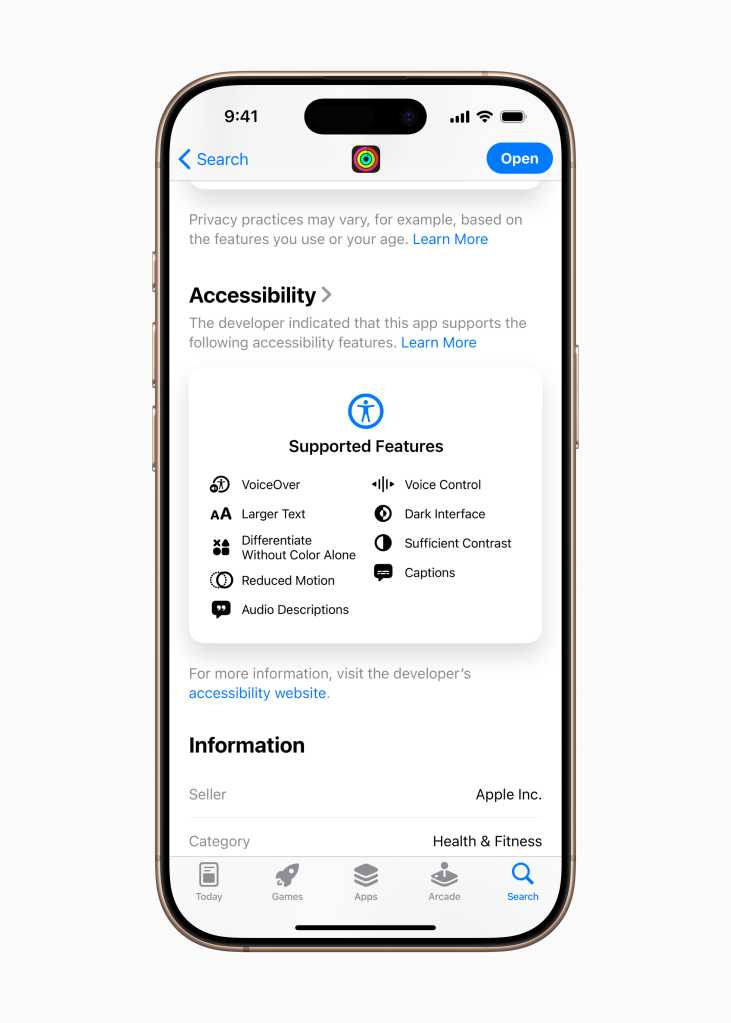 App Store Nutrition Accessibility Labels