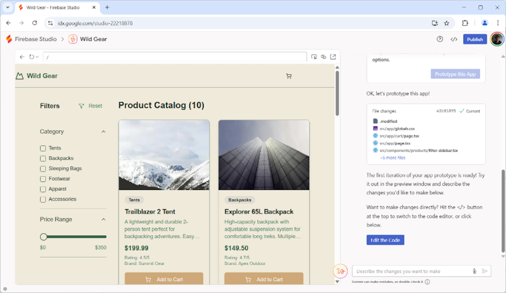 A screenshot of Google IDX.