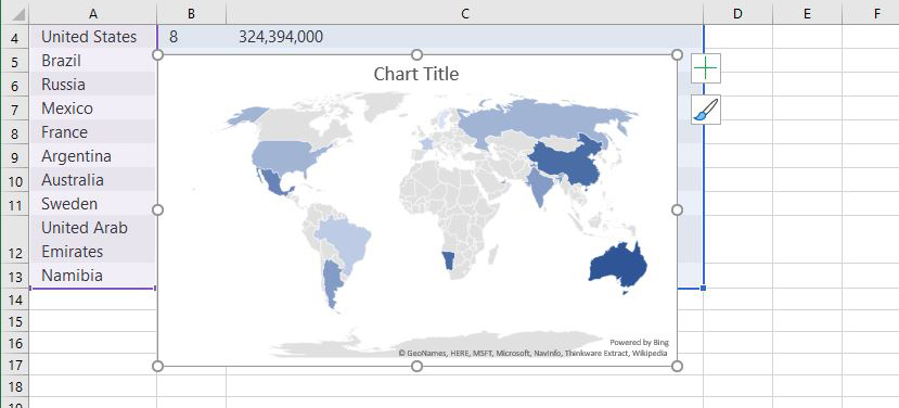 map chart in excel 2019