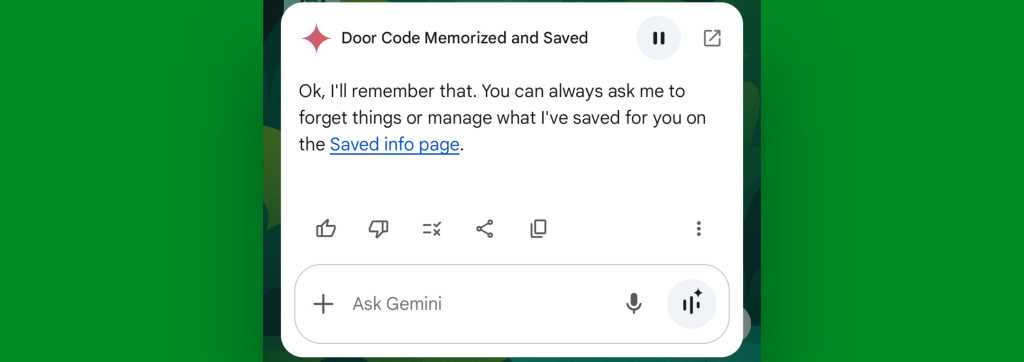 Google Gemini Android: Memo saved