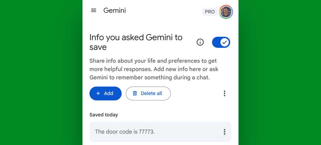 Google Gemini Android: Saved info collection