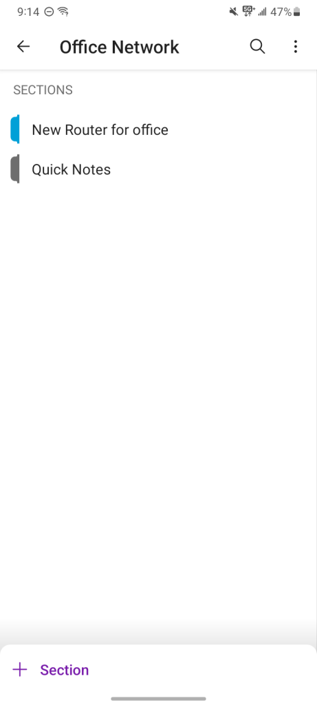 onenote android app listing sections successful a notebook